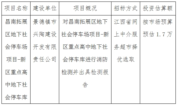 昌南拓展區(qū)地下社會停車場項(xiàng)目-新區(qū)重點(diǎn)高中地下社會停車庫消防檢測計(jì)劃公告