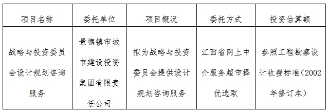 戰(zhàn)略與投資委員會(huì)設(shè)計(jì)規(guī)劃咨詢(xún)服務(wù)計(jì)劃公告　　　　